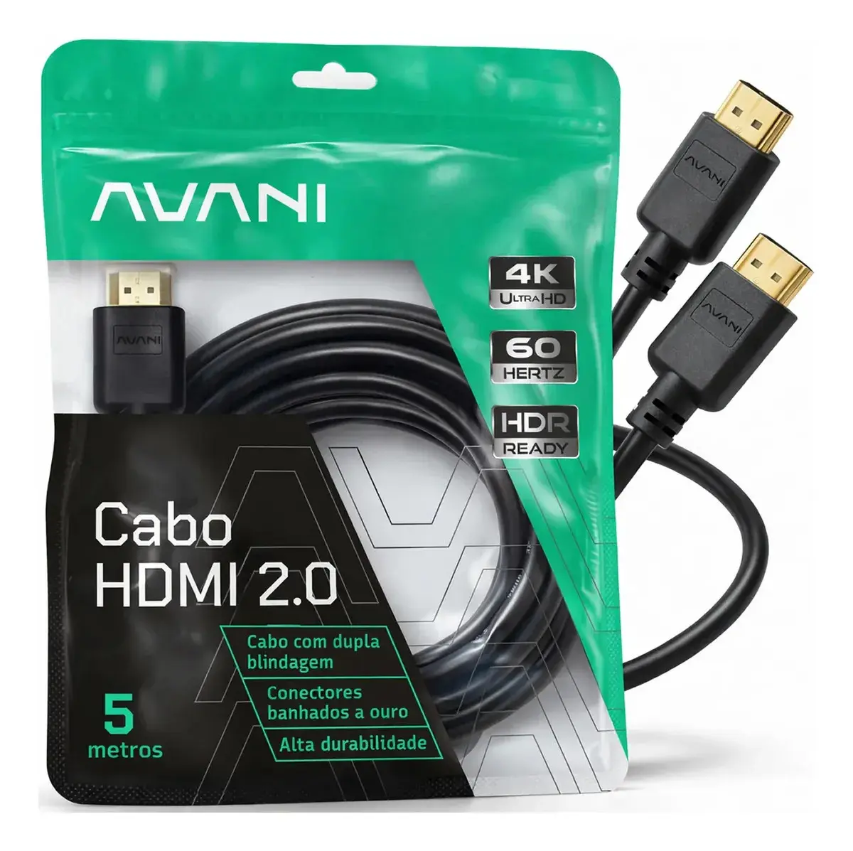 Cabo HDMI 5m Reforçado Dupla Blindagem Alta Durabilidade Versão 2.0 4K Ultra HD HDR ARC CEC Ethernet Conector Banhado a Ouro 5 metros - 1
