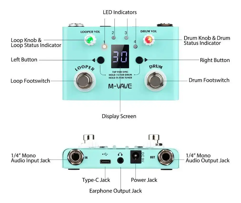 Pedal M-vave Lost Tempo Effect Drum & Looper Effector Mini thumbnail 9