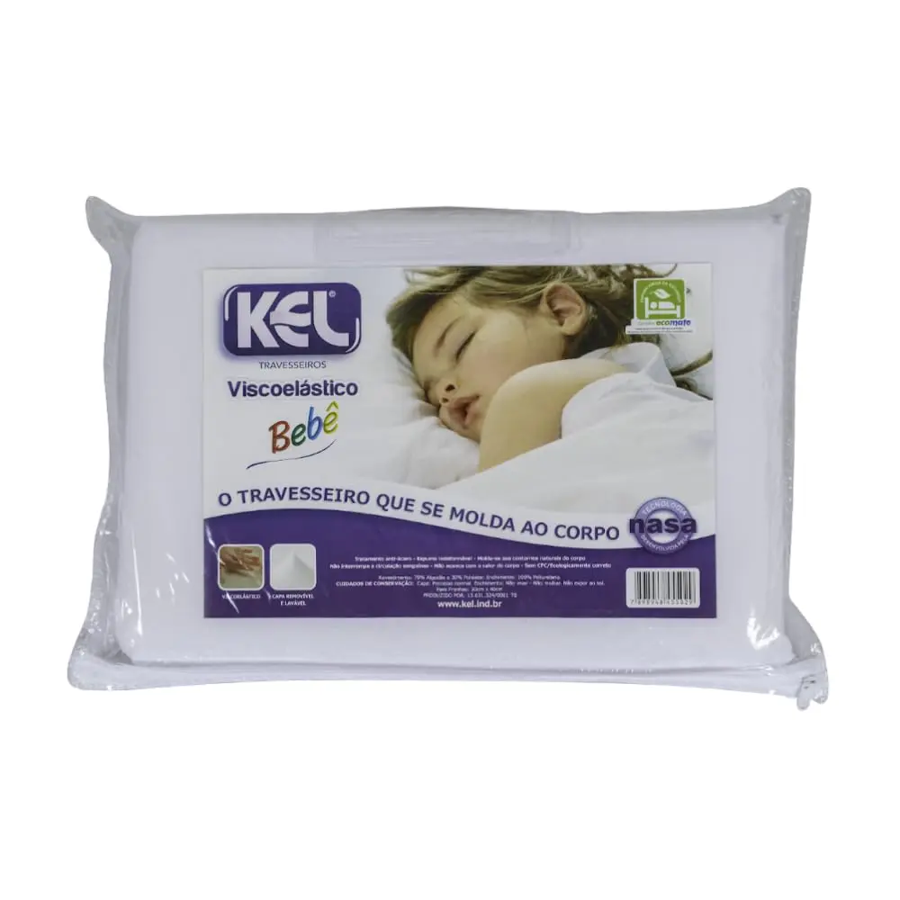 Travesseiro Viscoelástico para Bebê Kel, 30x40 cm | Antialérgico, Antiácaro, Ergonômico, Não Esquenta, Tecnologia da NASA