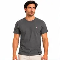 Camiseta Básica Masculina FMF Itália Algodão Premium Bordada Casual Chumbo - 1