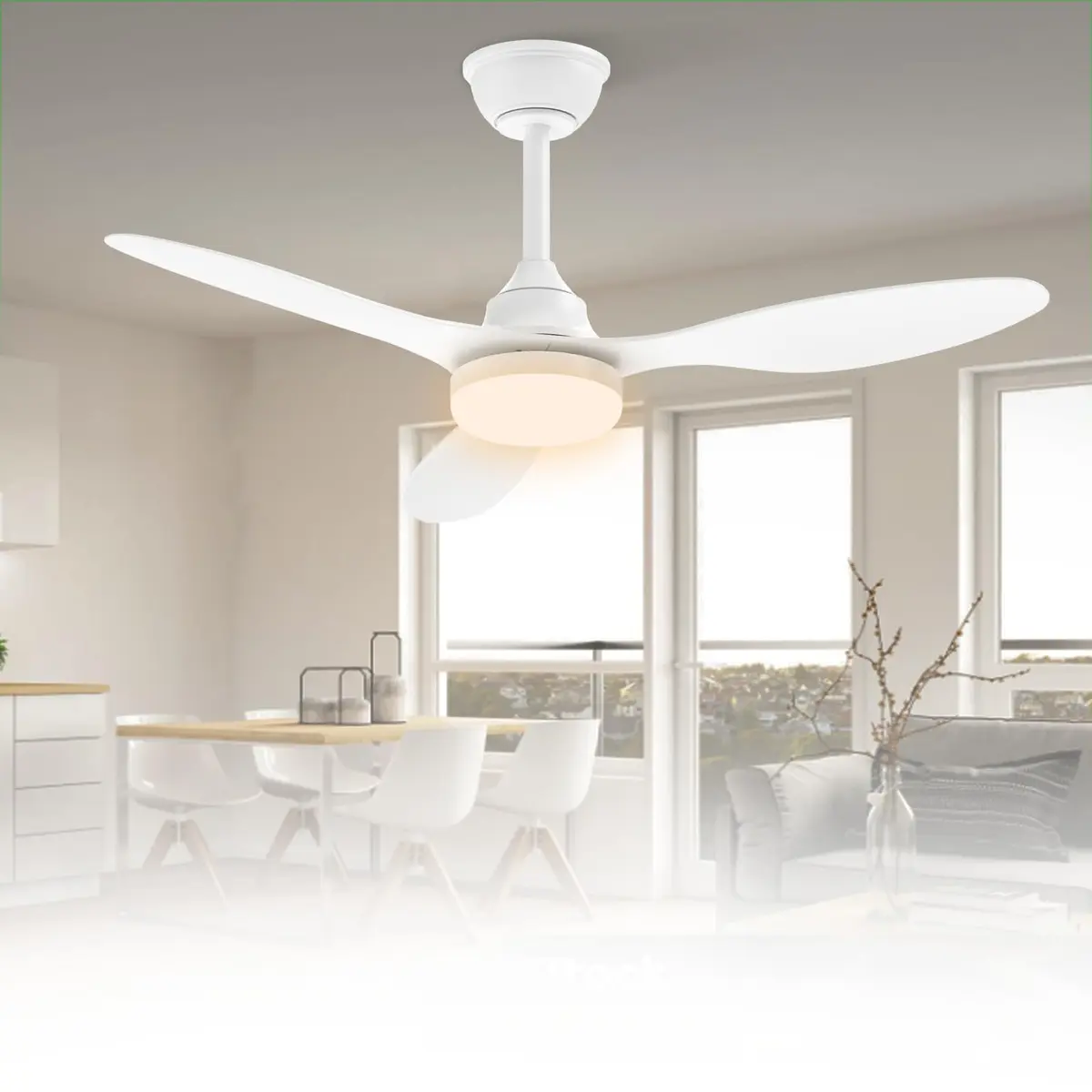 Airwit Ventilador de Teto Branco 106,7 cm com Luz LED, 6 Velocidades | Motor DC Reversível, Controle Remoto, Bivolt 110-220V