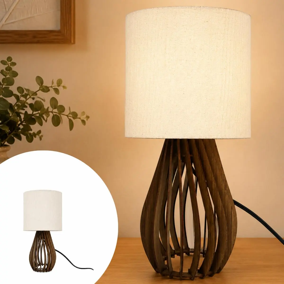 Abajur de Mesa Luminária Finese 42 Cm Cúpula Cor Clara Estrutura MDF Imbuia - 1