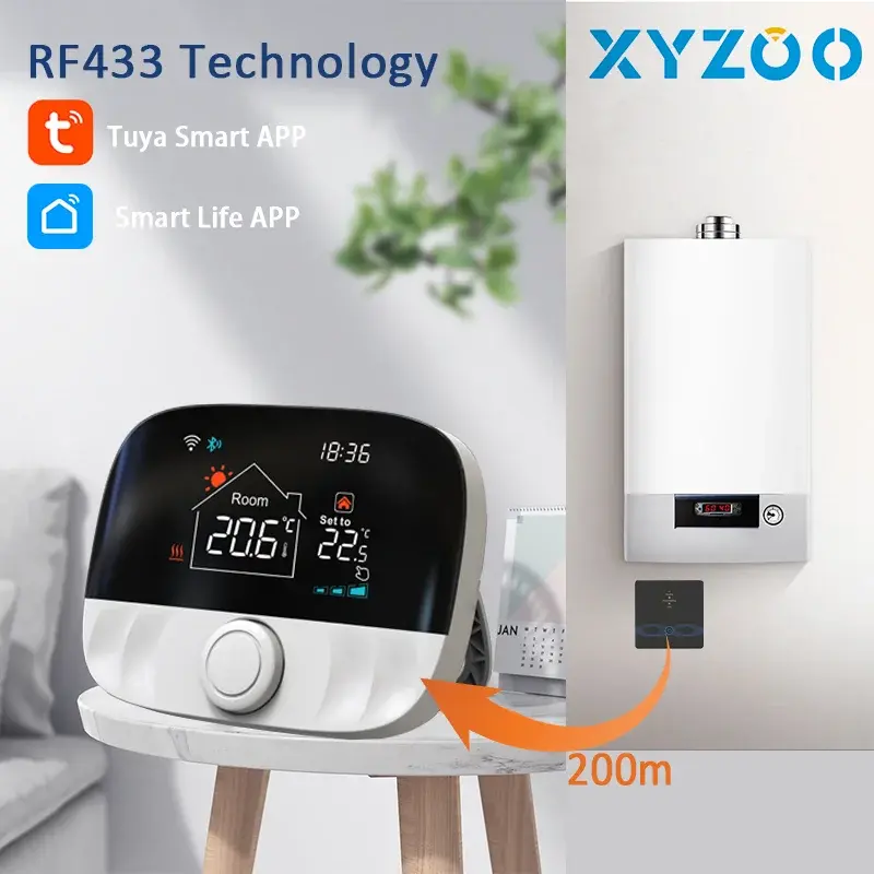 Termostato sem fio rf inteligente wifi aquecimento de piso para caldeira a gás alimentado por bateria tuya controlador temperatura receptor alice google
