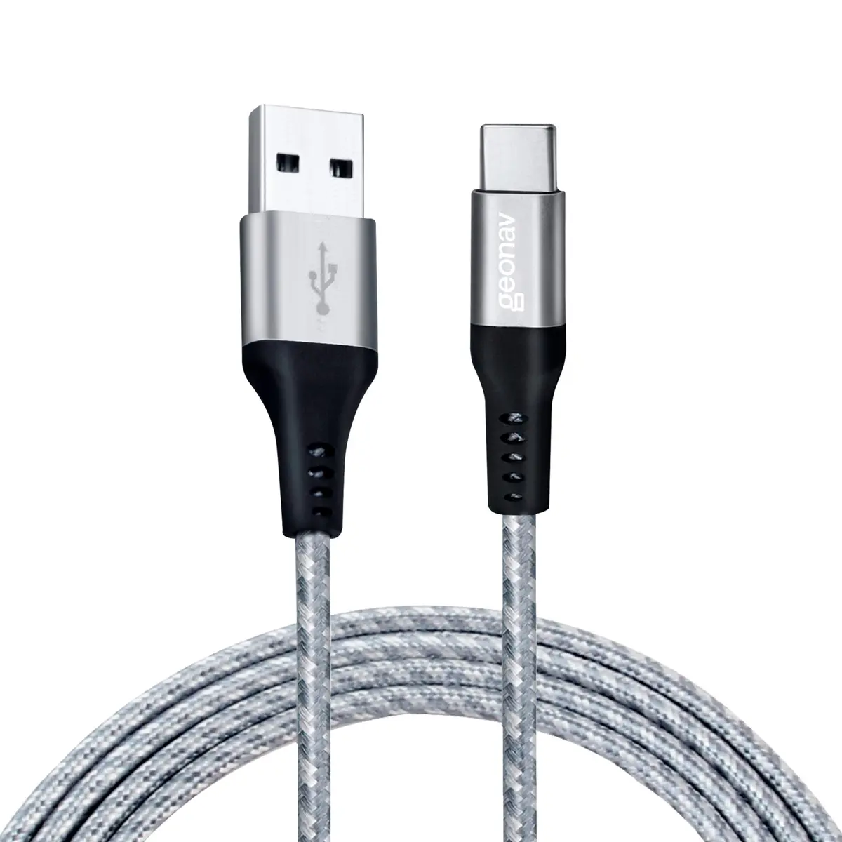 Geonav Cabo USB-C (tipo C) para USB, carregamento rápido, nylon trançado, 1,5MT, UCC06, Cinza/Branco - 1
