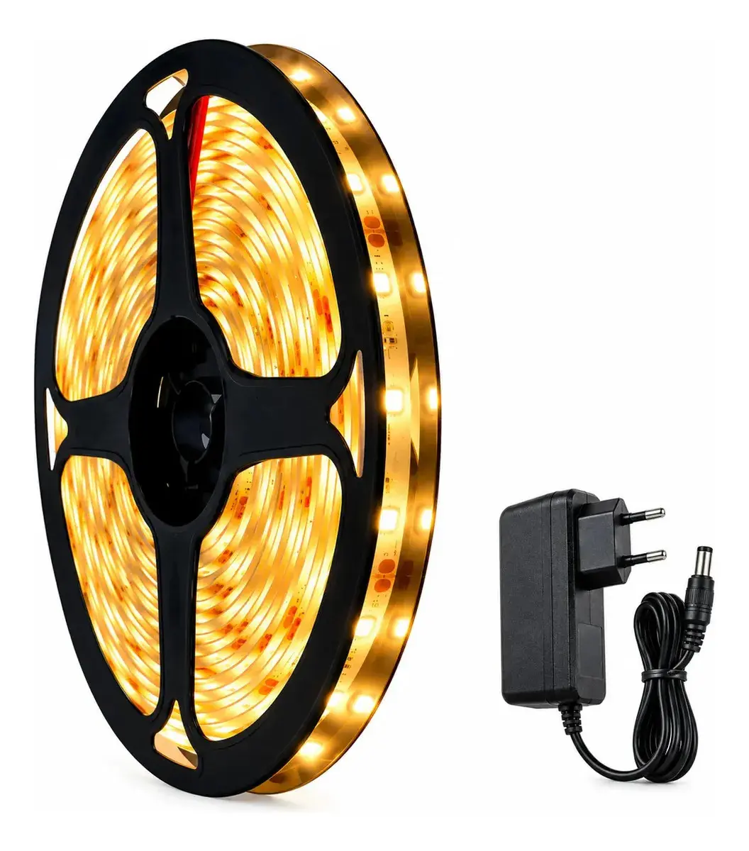 Fita Led Amarela 2835 Quente 5m 300 Led Dupla Face Fonte Cor da luz Branco-quente IP20 Maffacioli