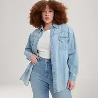 Camisa Feminina Tam Adulto Camisa Jeans Levi's® Dorsey Western Plus Size Clara - 1X