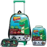 Infantil - Kit Mochila De Rodinhas Escolar Lancheira Estojo Dinossauro