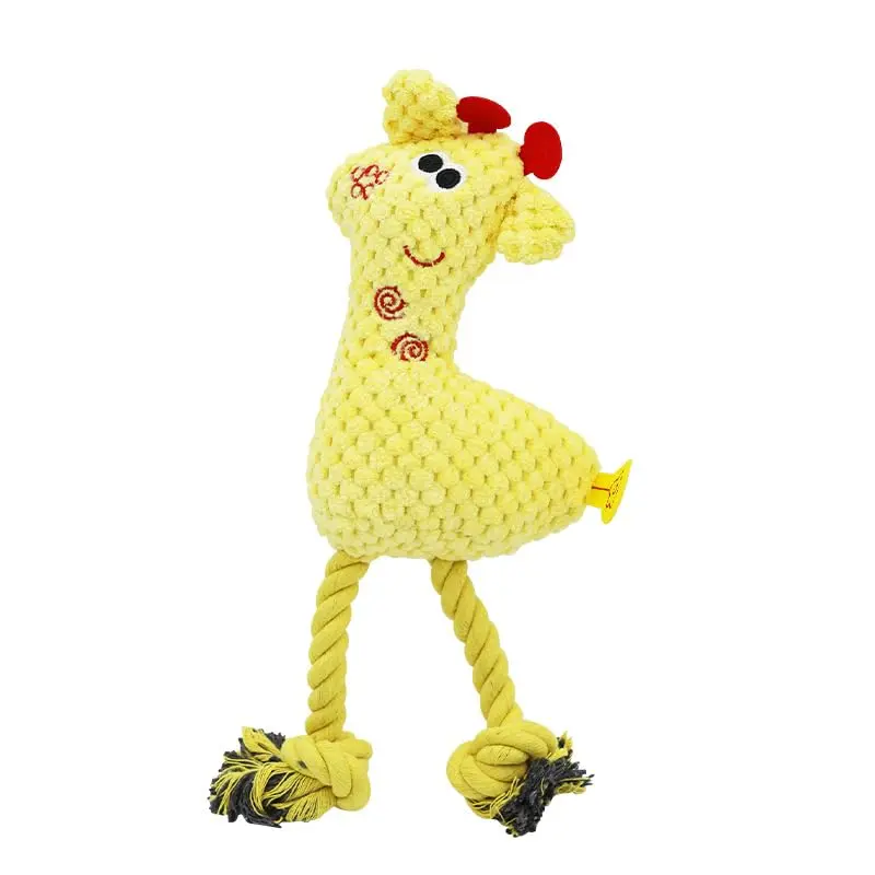 Brinquedo de Pelúcia Mordedor Anti Stress para Pet com Apito, Girafa Pernas com Corda resistente, 26 cm para Cães e Gatos (Amarelo)