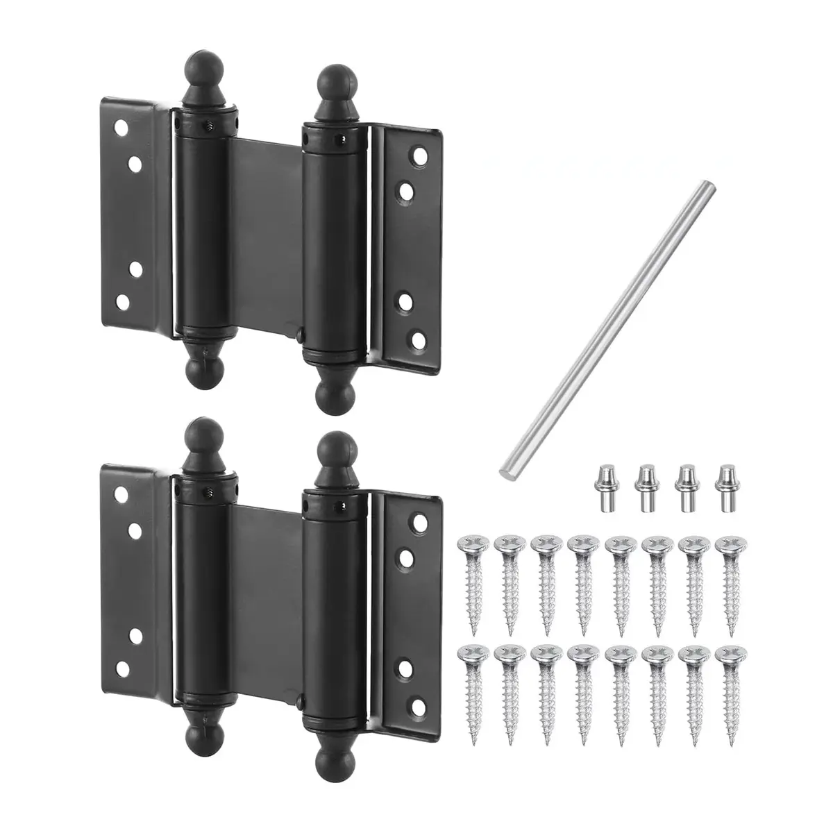 Dobradiça Mola Dupla 3/4 Polegadas, Porta Vai e Vem, Fecho Automático, Aço Inoxidável Preto, Kit 2/4 Unid. c/Parafusos, Bar, Restaurante, Jardim (3 pol. - Kit 2 pçs) - 1