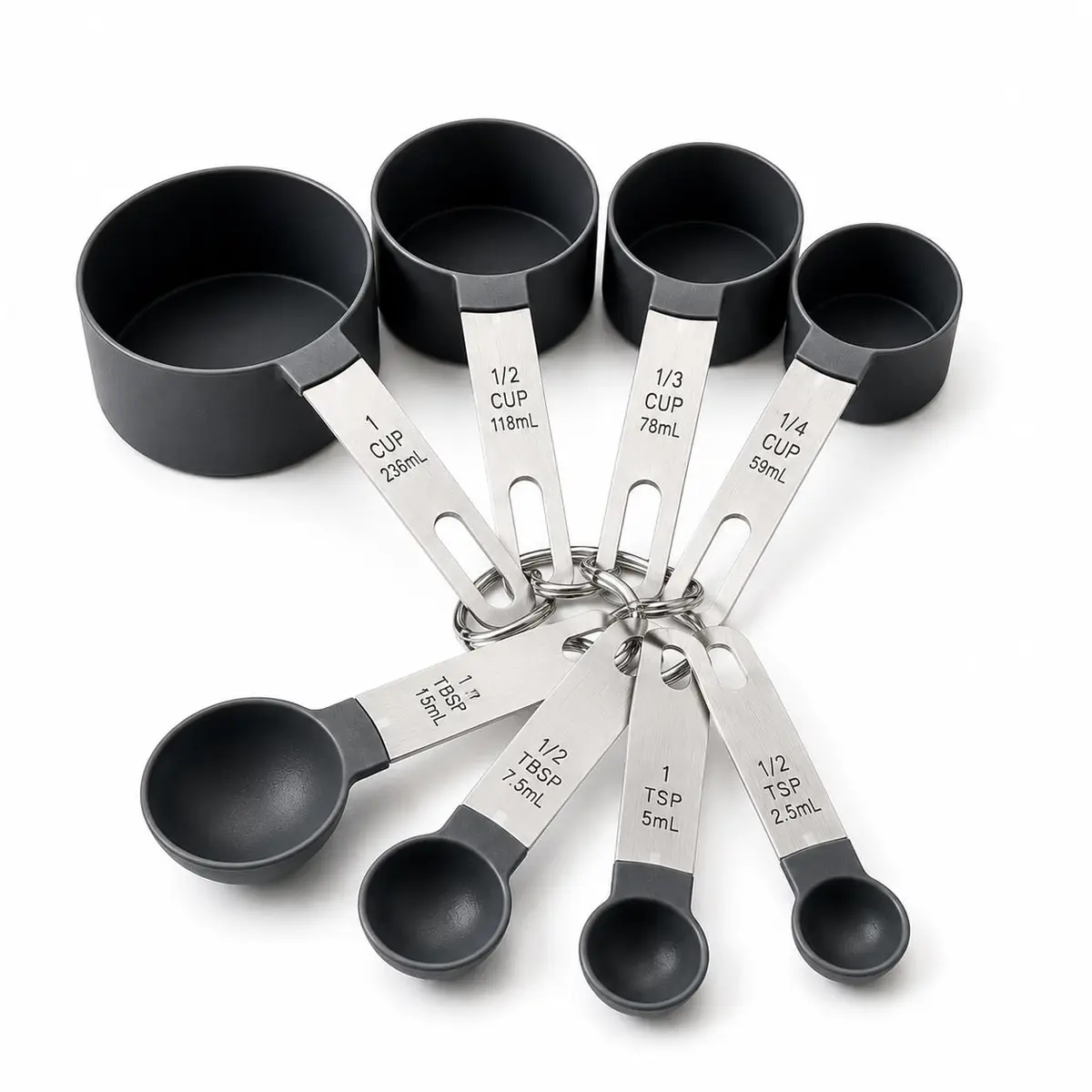 Kit Medidores de Cozinha – 8 Peças Cabo em Aço Inox Xícaras e Colheres | Ideal Para Medição de Receitas Secas e Líquidas – Leve, Resistente e Prático - 1