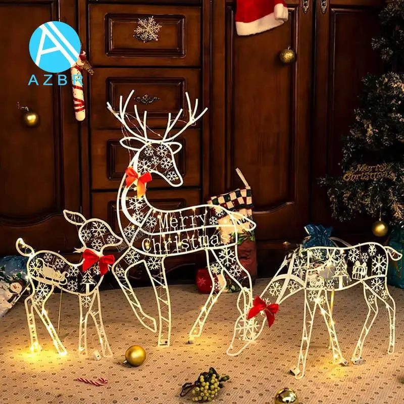 3 Pçs Artesanal Ferro ArtElk Cervos Decoração Do Jardim De Natal & Luz LED Brilhante Glitter Rena Casa Ao Ar Livre Quint - 1