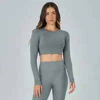 Cropped Alto Giro Manga Longa Com Dedinhos W26 Cinza Sombrio Grafite - 1