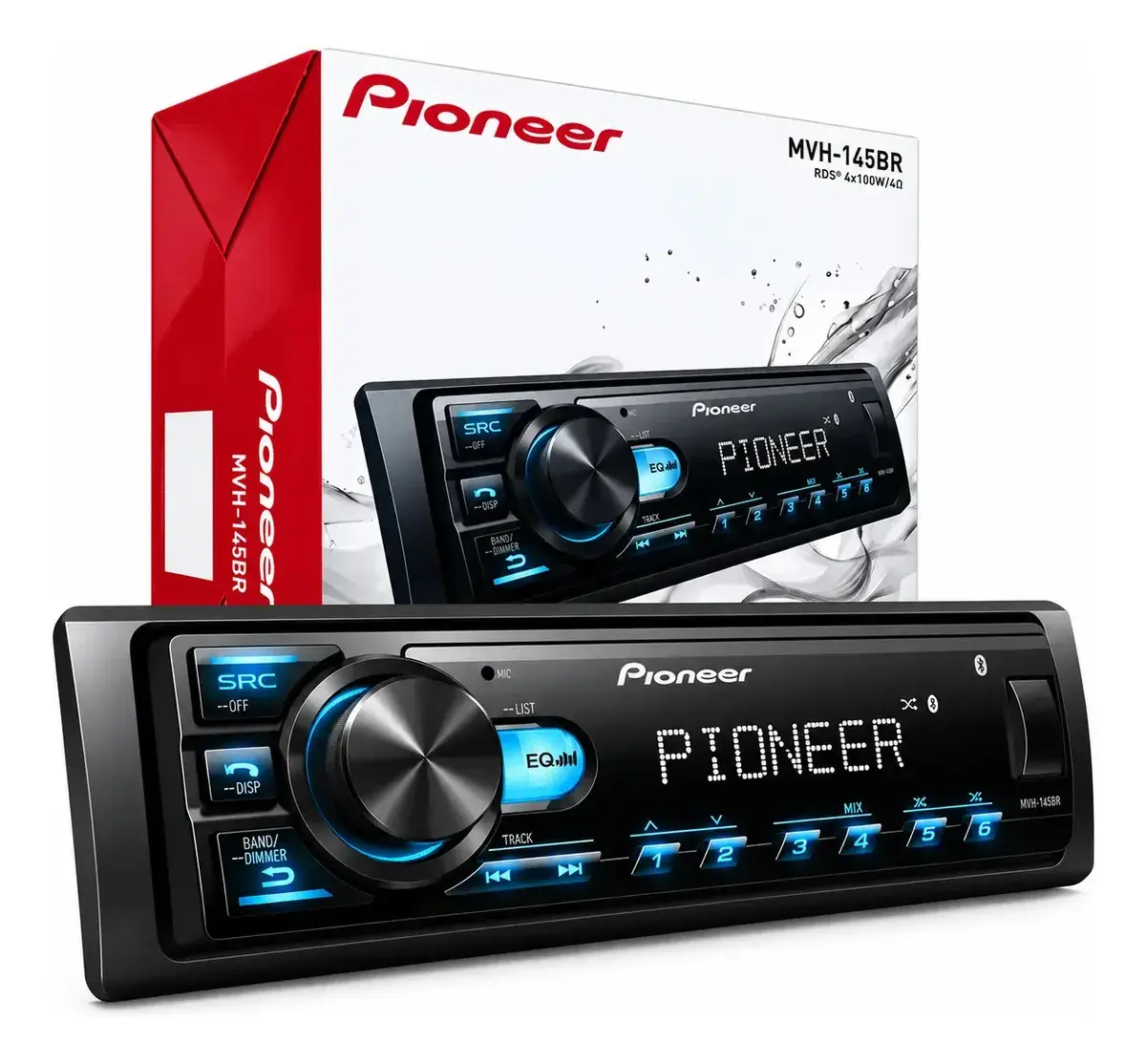Rádio Pioneer Bluetooth 5.4 Automotivo MVH-145BR USB MP3 FM FLAC 1 DIN 4x23W RMS - 1