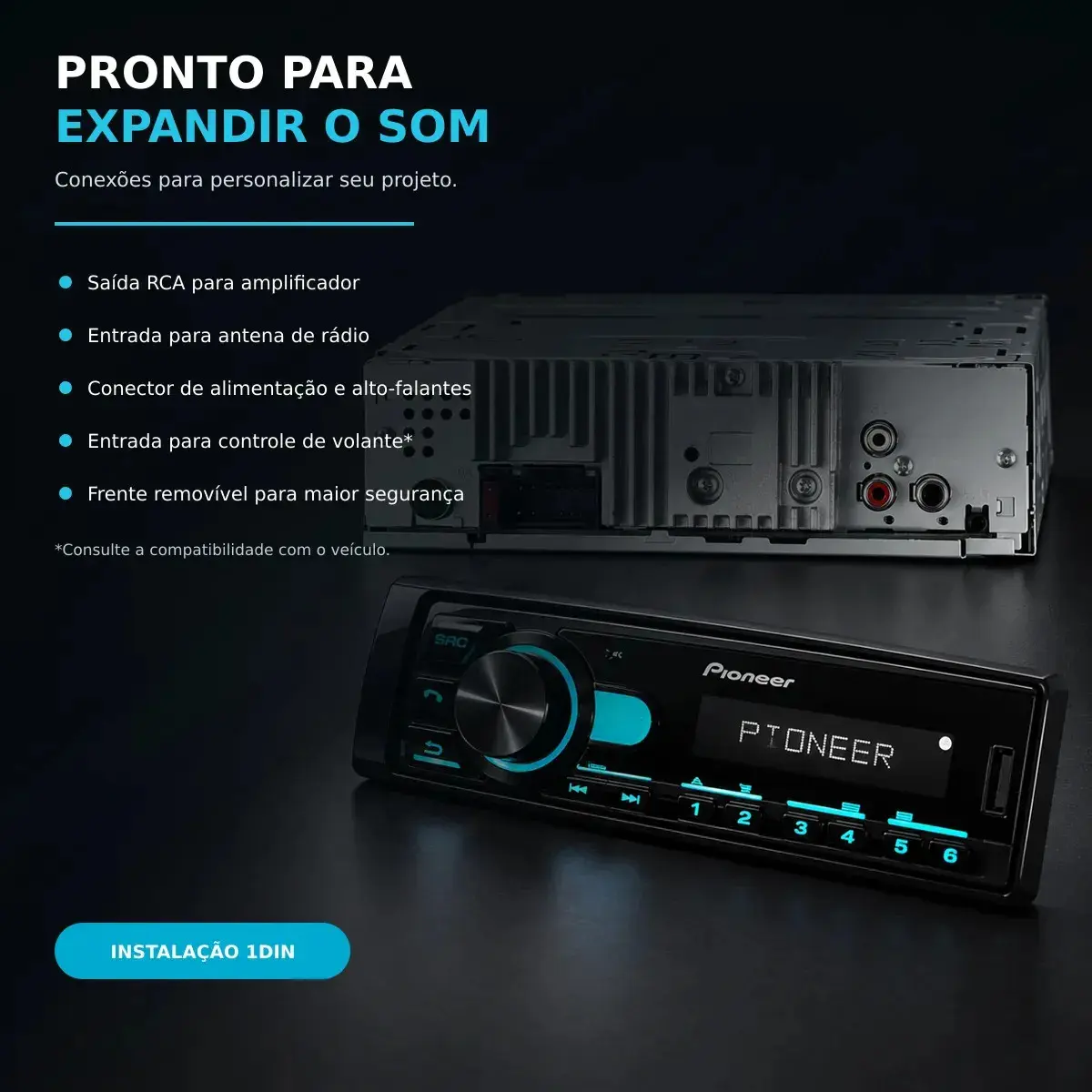 Rádio Pioneer Bluetooth 5.4 Automotivo MVH-145BR USB MP3 FM FLAC 1 DIN 4x23W RMS thumbnail 2