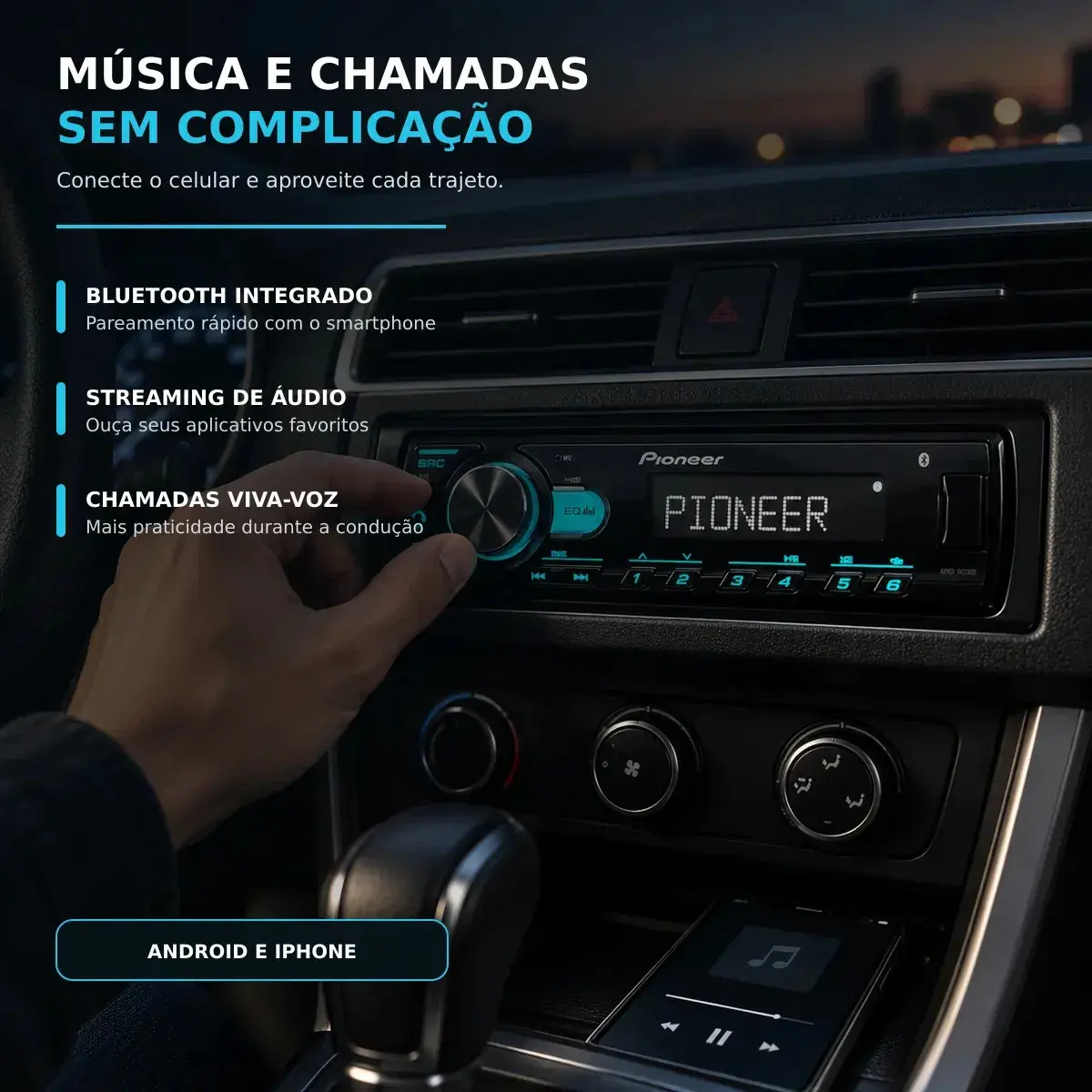Rádio Pioneer Bluetooth 5.4 Automotivo MVH-145BR USB MP3 FM FLAC 1 DIN 4x23W RMS thumbnail 4