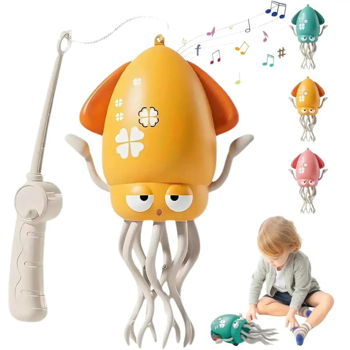 Brinquedo Interativo Lula Polvo Elétrico Dançante com Luzes, Música e Cabo USB – Divertido e Educativo para Crianças (Amarelo)