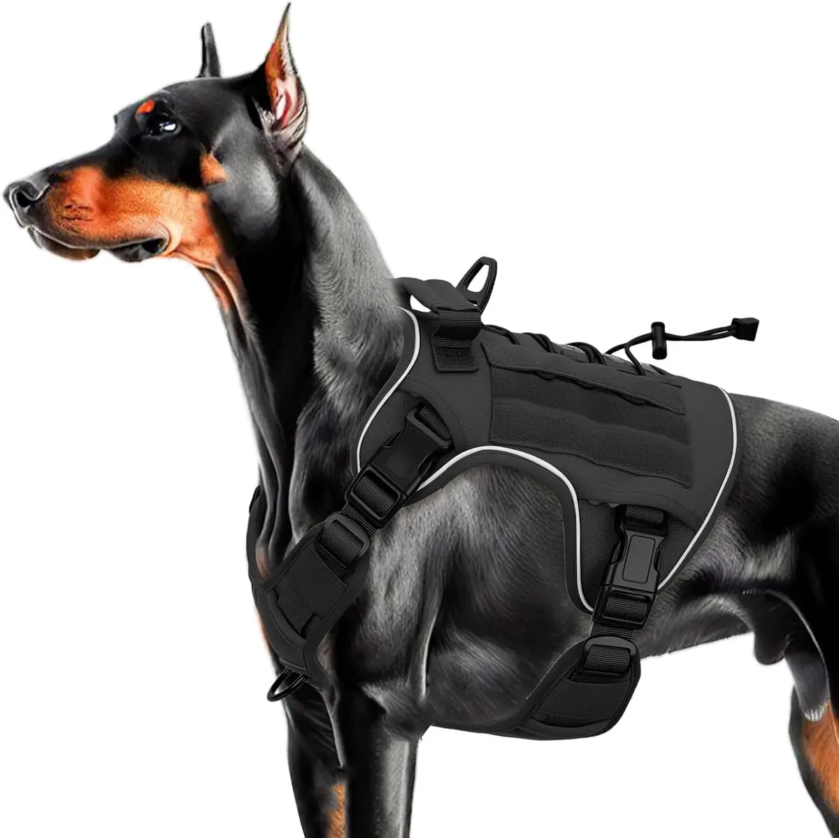 Arnês para cães grandes, resistente, arnês tático sem puxão, colete para cães de serviço fácil de colocar e tirar, colete refletivo ajustável para animais de estimação para caminhadas, treino(preto,S) - 1