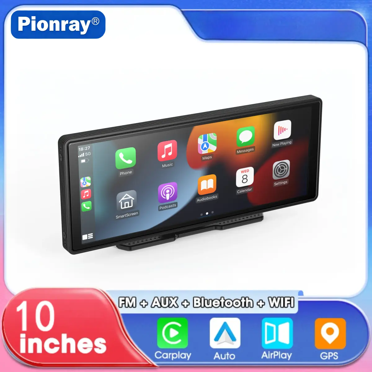 Player de Vídeo Multimídia para Carro com Espelho de 10.26", Tela Universal com Carplay Sem Fio, Android Auto, Bluetooth, AUX e USB - 1