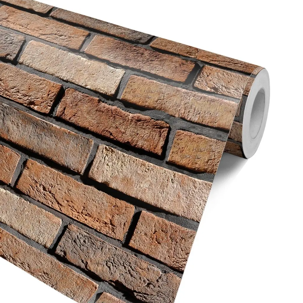 Papel de Parede Adesivo Tijolinho Realista em Marrom para Cozinha, Churrasqueira, Sala ou Quarto - 1