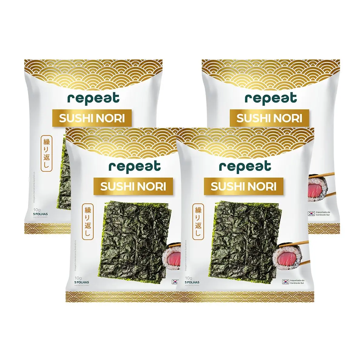 Repeat, Sushi Nori Premium 10g | Kit com 4 pacotes de 5 Folhas | Alga Marinha para Sushi, Temaki, Hot Roll e Onigiri