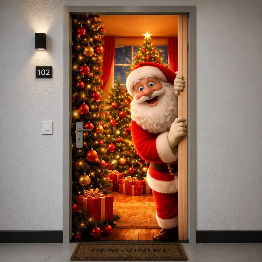 Capa para Porta Papai Noel | Decoração de Natal | Tecido Premium | 85x210cm | Vários Modelos
