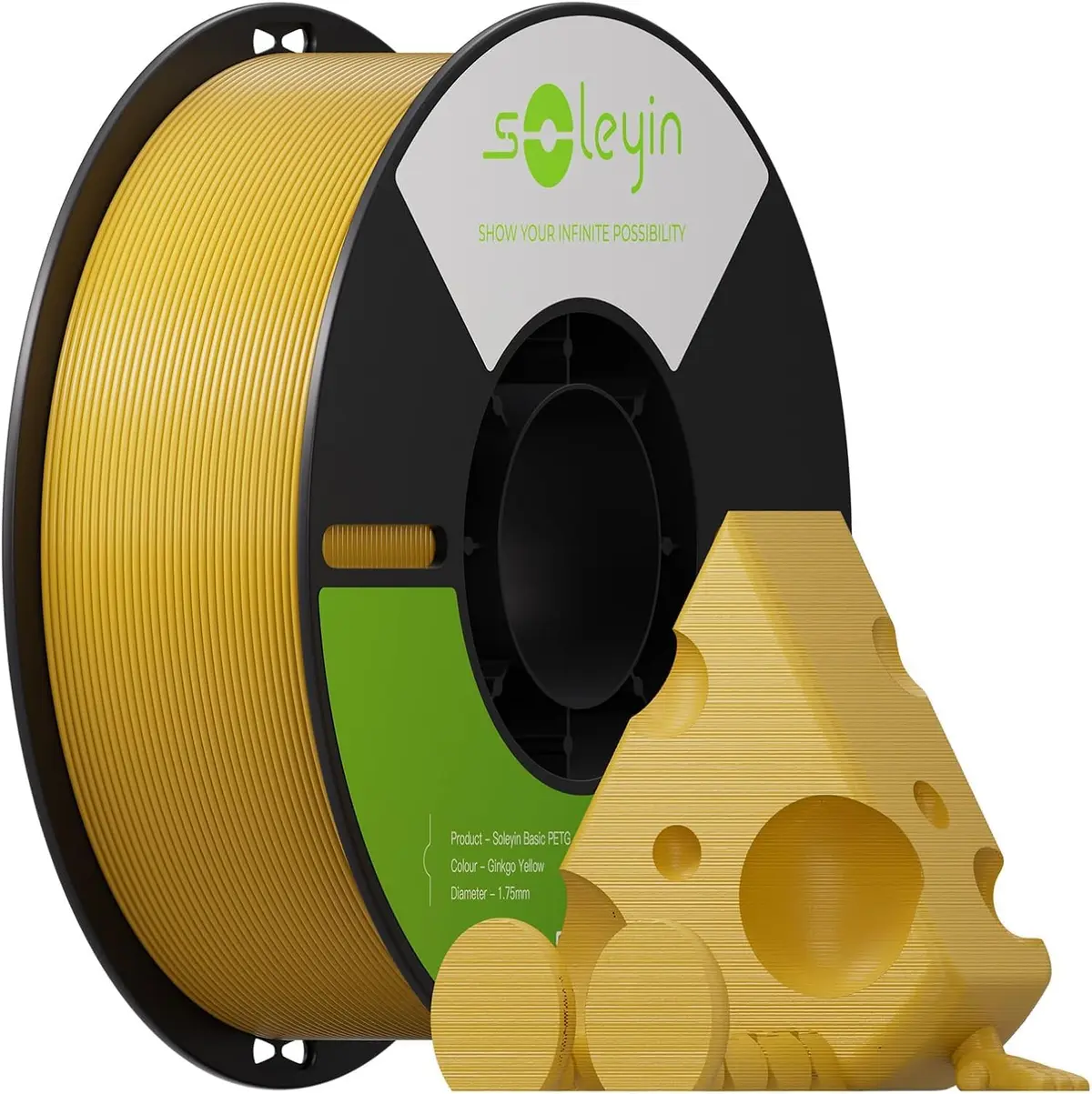 Creality Filamento Soleyin Basic PETG 1,75mm para Impressora 3D, Velocidade de 200mm/s, Impressão fluida sem entupimentos, Bobina de 1kg (2,2lb) para A Maioria das Impressoras 3D FDM (Amarelo ginkgo)