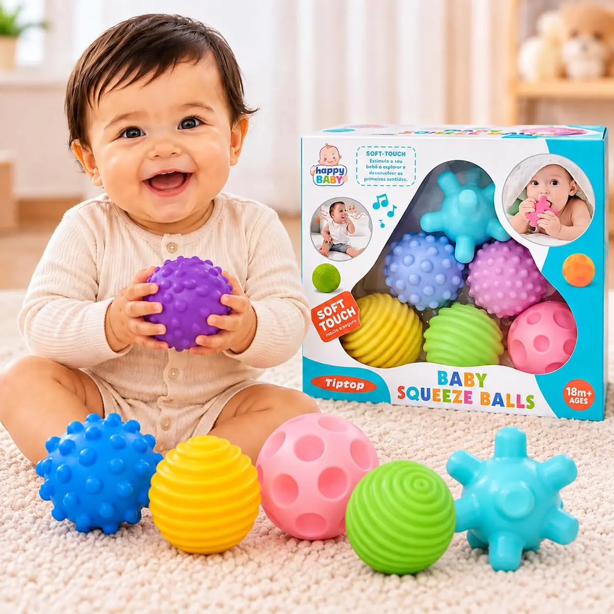 Kit Bolas Sensoriais para Bebê 6 Peças em Silicone – Brinquedo Educativo com Texturas, Coordenação Motora e Estímulo Sensorial - Mordedor Infantil
