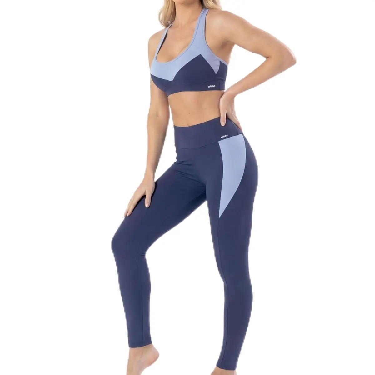 SELENE Conjunto Top Recorte e Bojo Removível e Legging com Recorte Fitness Feminino Selene Adulto