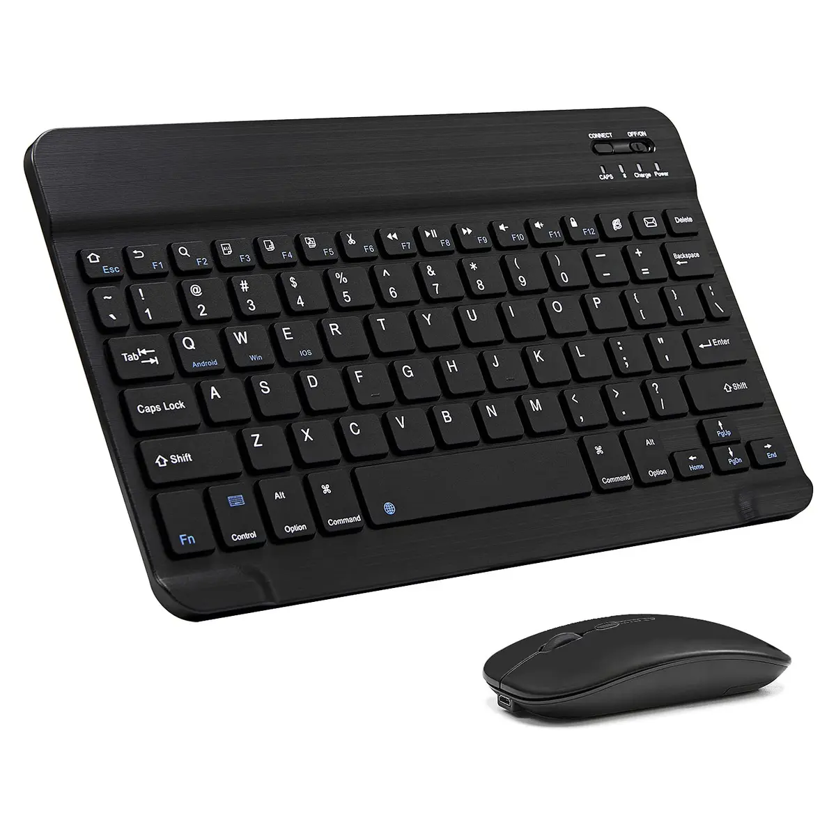 Conjunto de teclado e mouse Bluetooth ultrafino, recarregável, portátil, sem fio, para Apple iPad, iPhone, iPadOS/iOS 13 e acima, Samsung, tablet, celular, smartphone Android (preto)