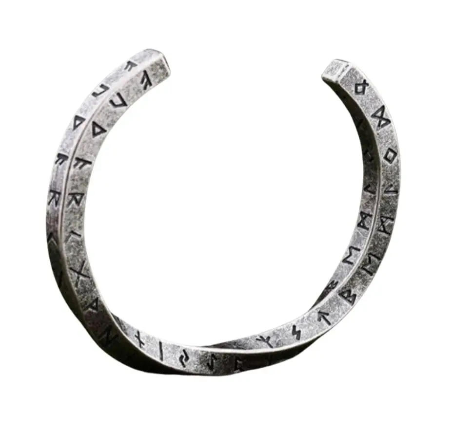 Bracelete Masculino Viking "Iron Heart" em Aço Inoxidável Banhado a Prata, Ajustável 62mm, Estilo Nórdico com Runas, Força e Personalidade – Acompanha Bolsa de Veludo