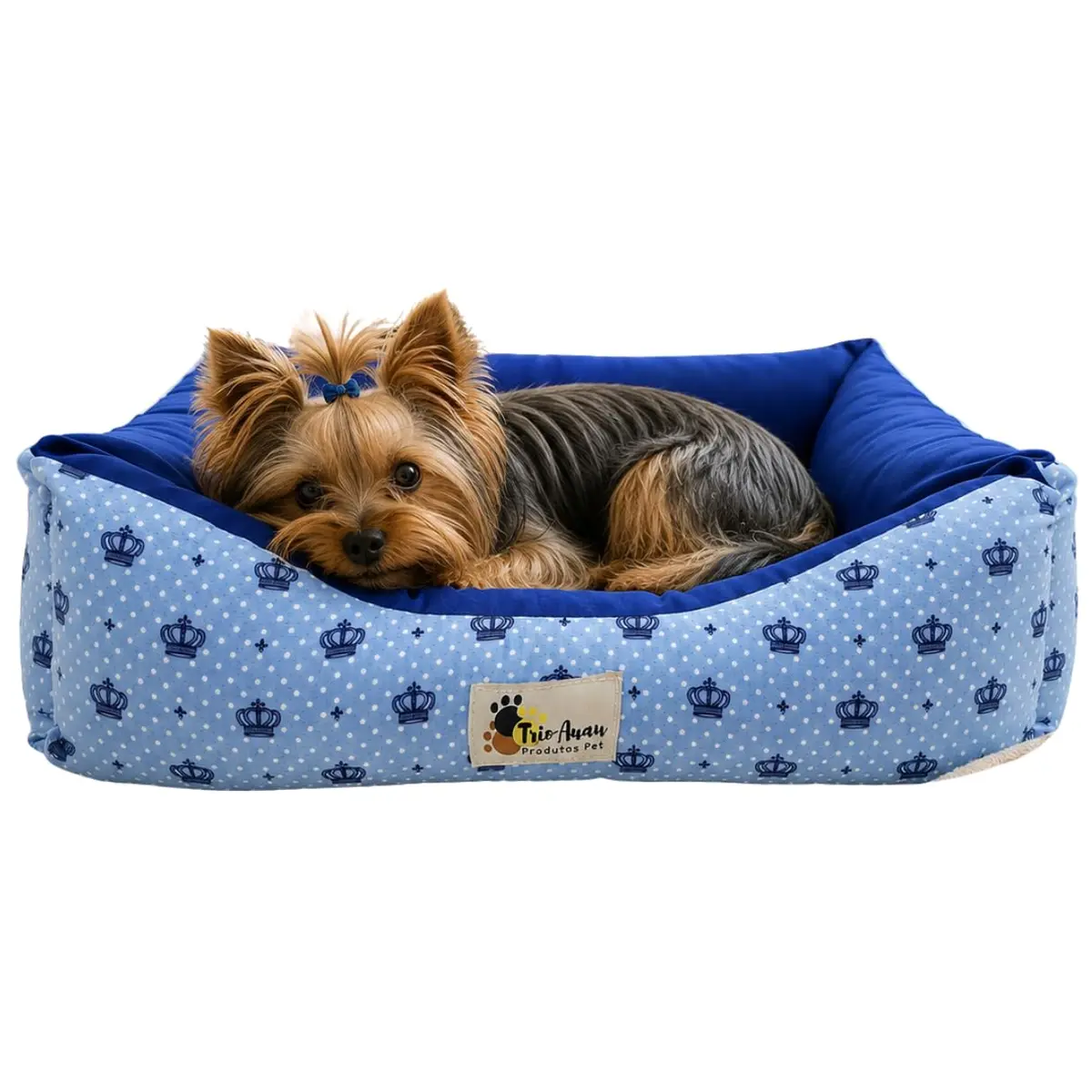 Cama Cachorro Gato Caminha Pet Macia Confortável Zíper Tamanhos P M G (Grande, Coroa Azul)