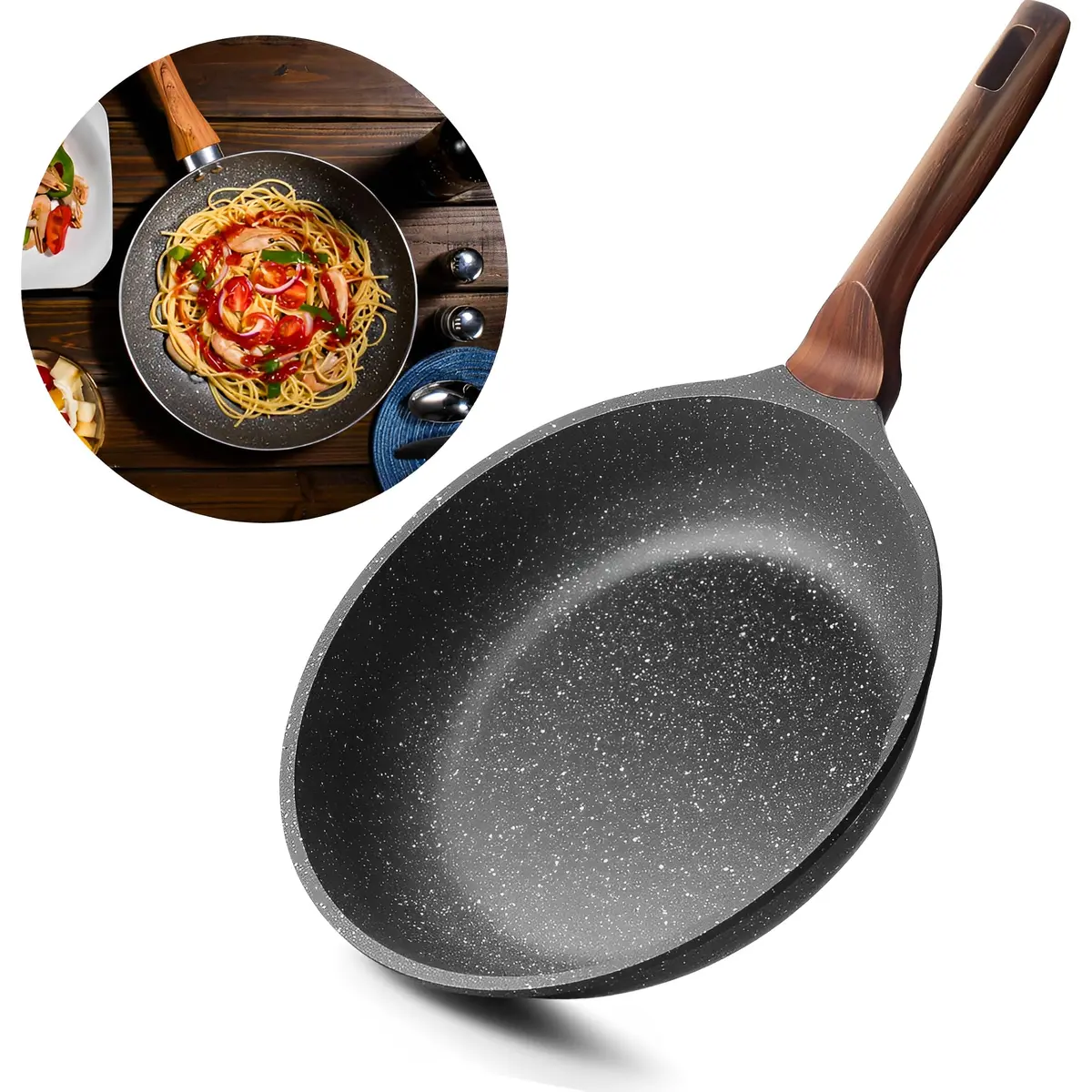 Frigideira Antiaderente Ceramica 28cm Grande Cabo Madeira Revestimento Cerâmico Frita Sem Óleo Fogão Indução/Gás Grande Premium (FRIGIDEIRA 28CM)