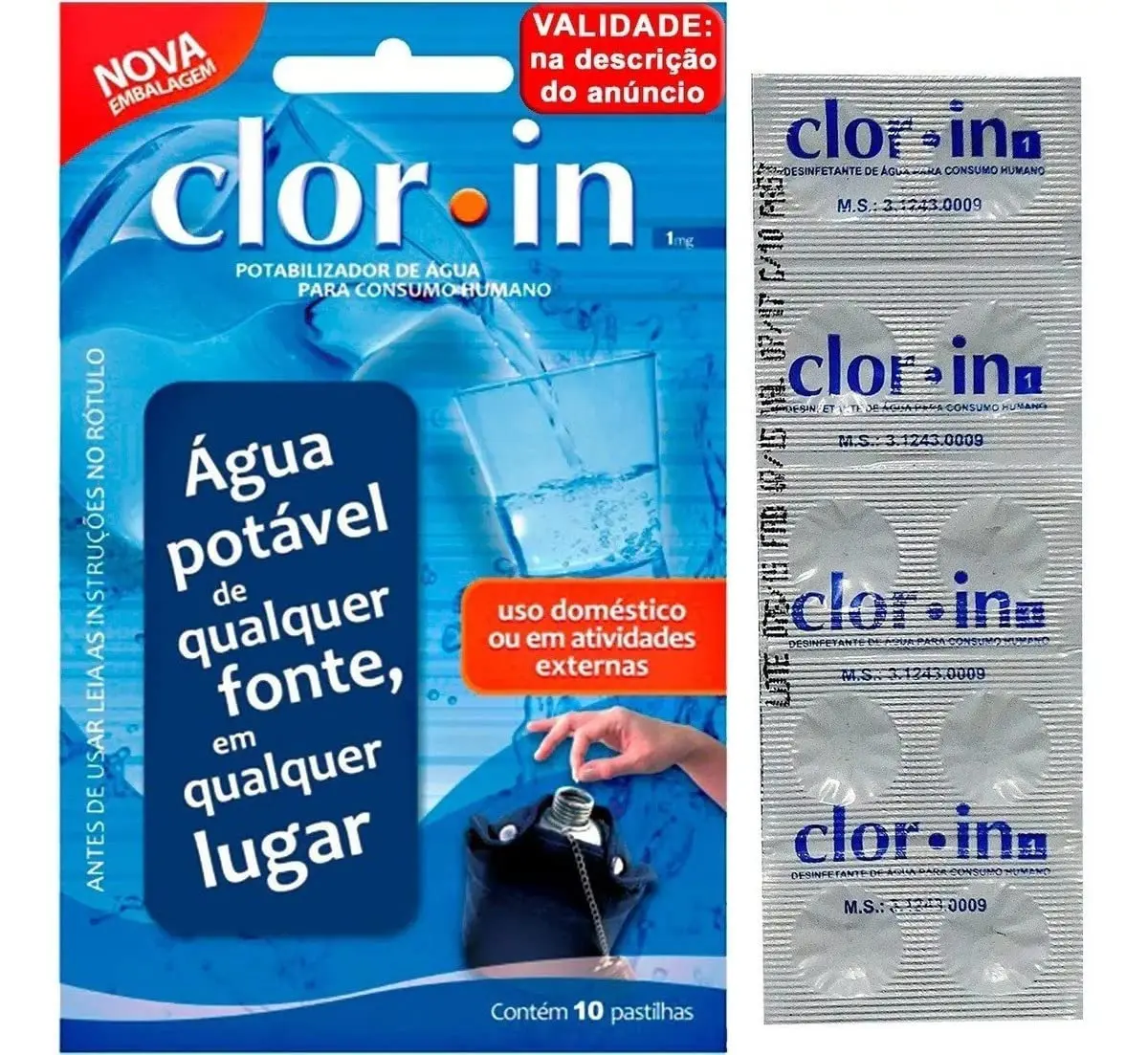 Clorin Purificador de Água 1mg com 10 Pastilhas (1 Envelope com 10 Pastilhas)