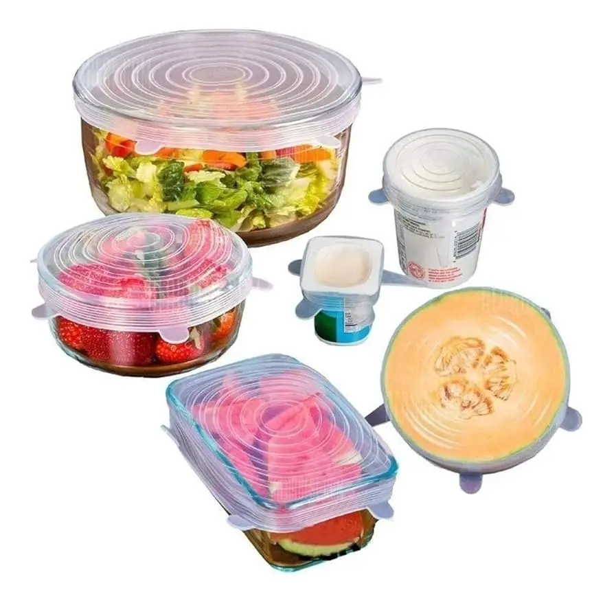 Kit 6 Super Tampas Potes Universal Stretch Silicone Premium - 1