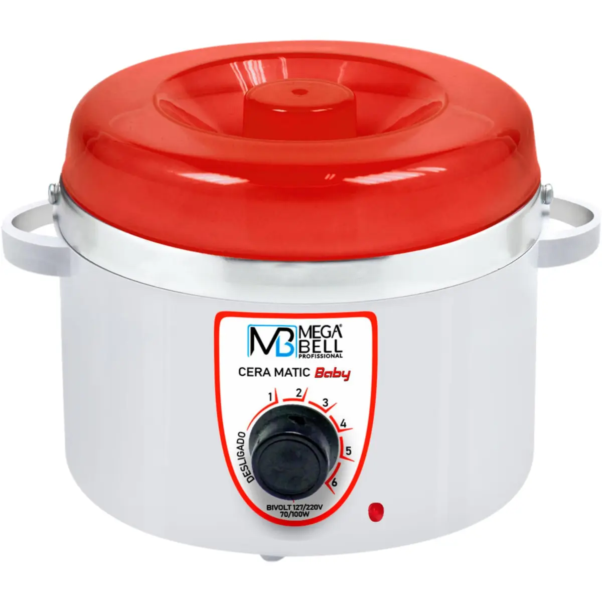 Panela aquecedora Mega Bell, Vermelho e Branco, 200g | Ideal para espaços reduzidos, oferece praticidade no manuseio e armazenamento