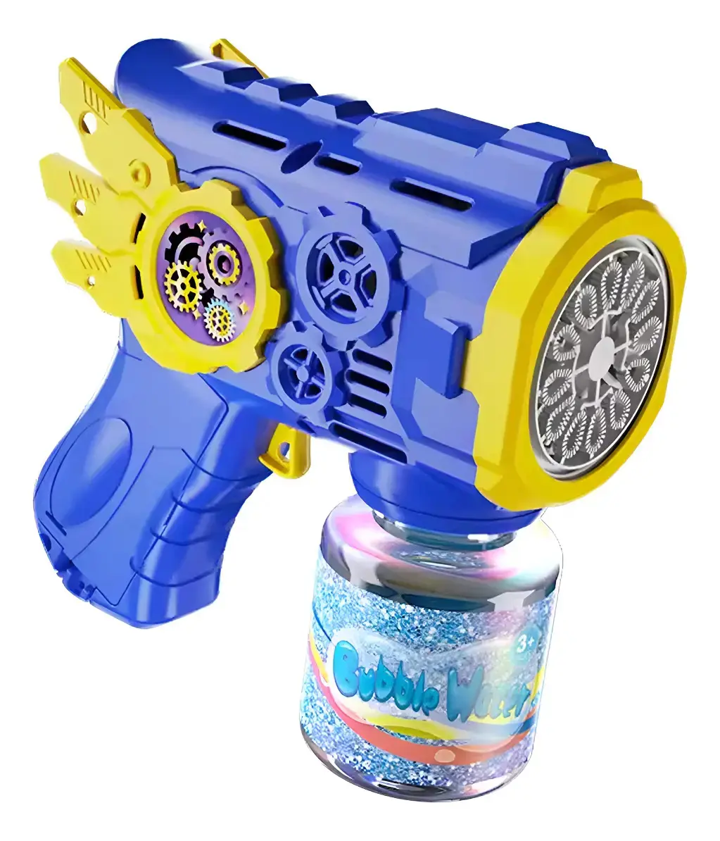 Pistola Lança Bolhas de Sabão Arminha Bubble Gun Kasatian com Luz Azul