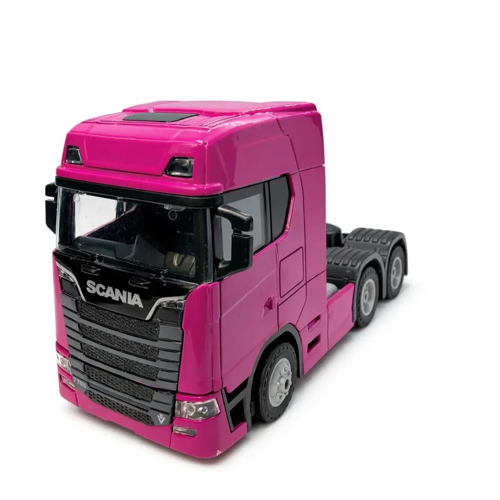 Miniatura Caminhão Trucado escala 1:50 com Farol e Som e Pneu de Borracha (Rosa) - 1