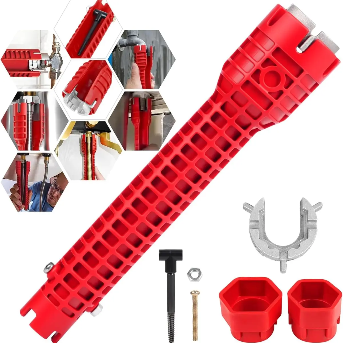 Chave Hidráulica Multifuncional 8 em 1 para Torneiras e Sifões Ferramenta Ajustável Reparos em Banheiro e Cozinha Encanamento Reparo Nível Ferramenta