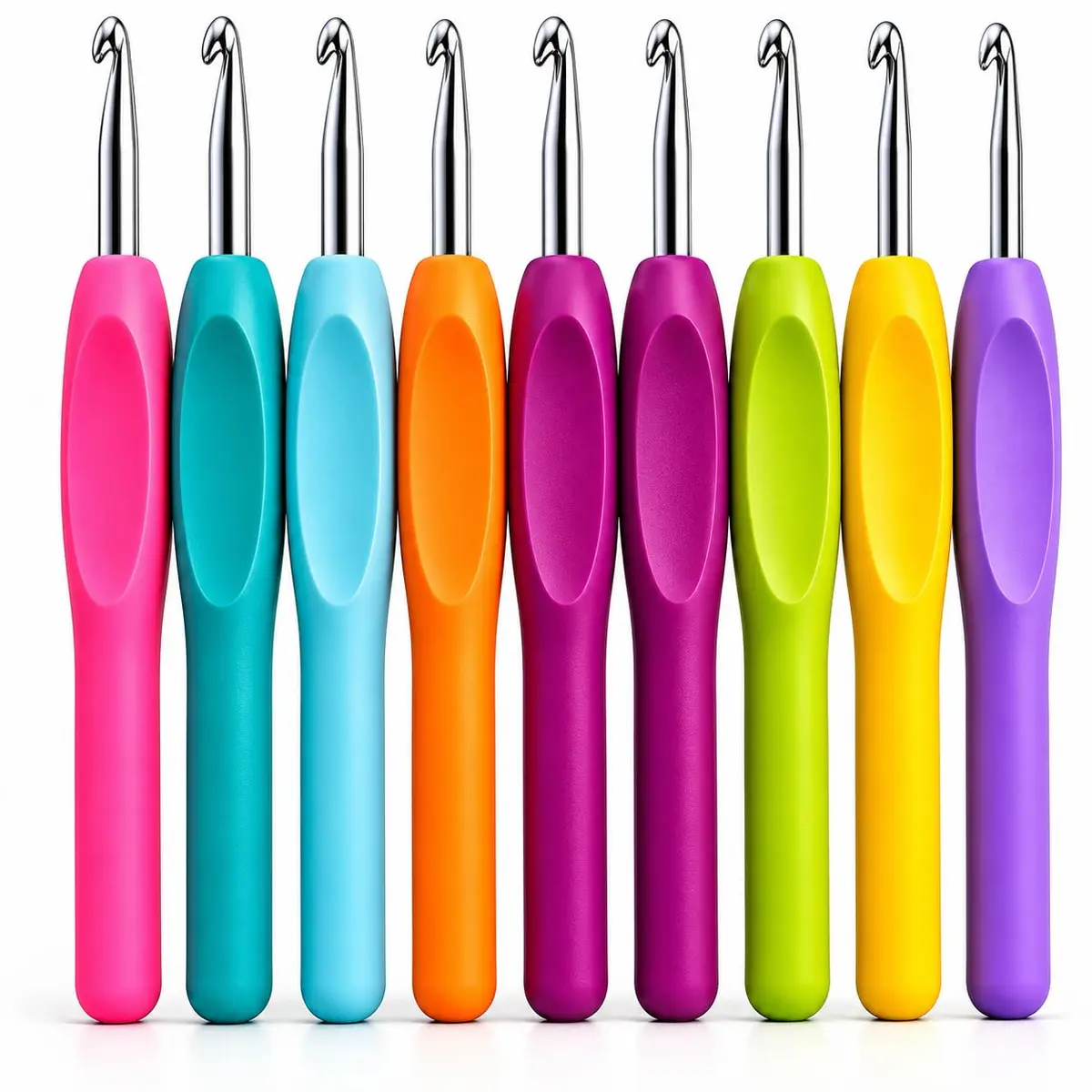 Kit Agulha de Crochê 8 Peças Alumínio Cabo Silicone Ergonômico Cor Sortida - 1