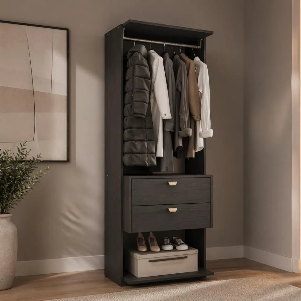 Closet Aberto 2 Gavetas Alasca Carraro (Preto Touch) - 1