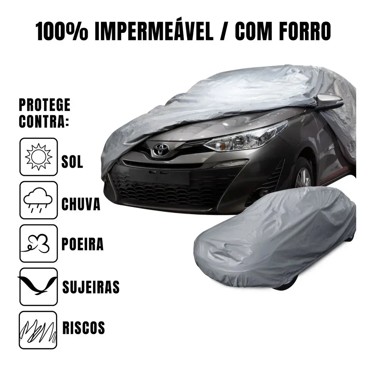 Capa Para Carro Forrada Impermeável 100% Proteção Anti Raios Uv, Sol, Poeira, Riscos, Chuva Diversos Tamanhos P M e G Sumo thumbnail 5