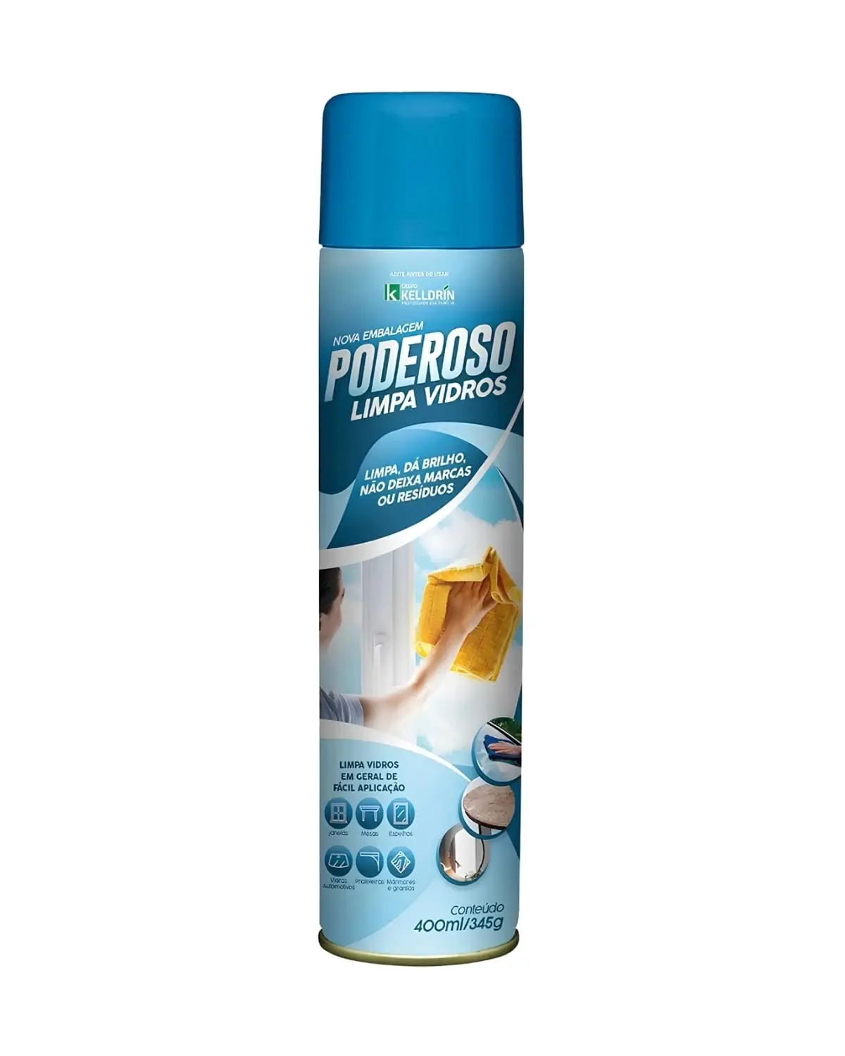 Limpa Vidros Aerosol Poderoso Kelldrin 400ml - 1