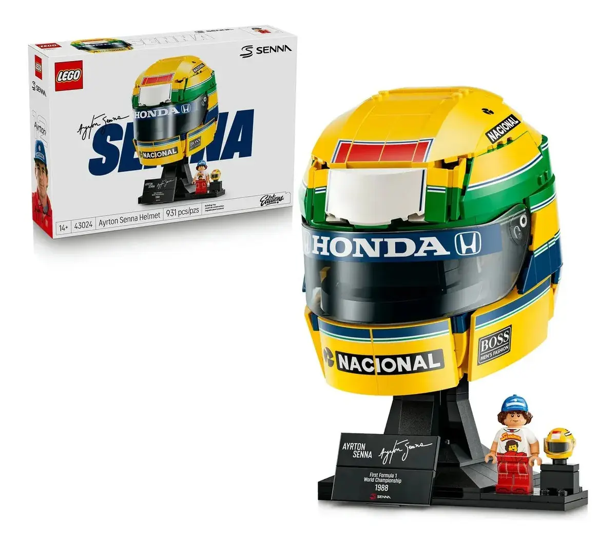 Capacete Ayrton Senna 43024 da LEGO® Editions; conjunto de construção e coleção F1®; ideia de presente para fãs de Fórmula 1; inclui placa de autógrafo e minifigura de Senna; maiores de 14 anos - 1