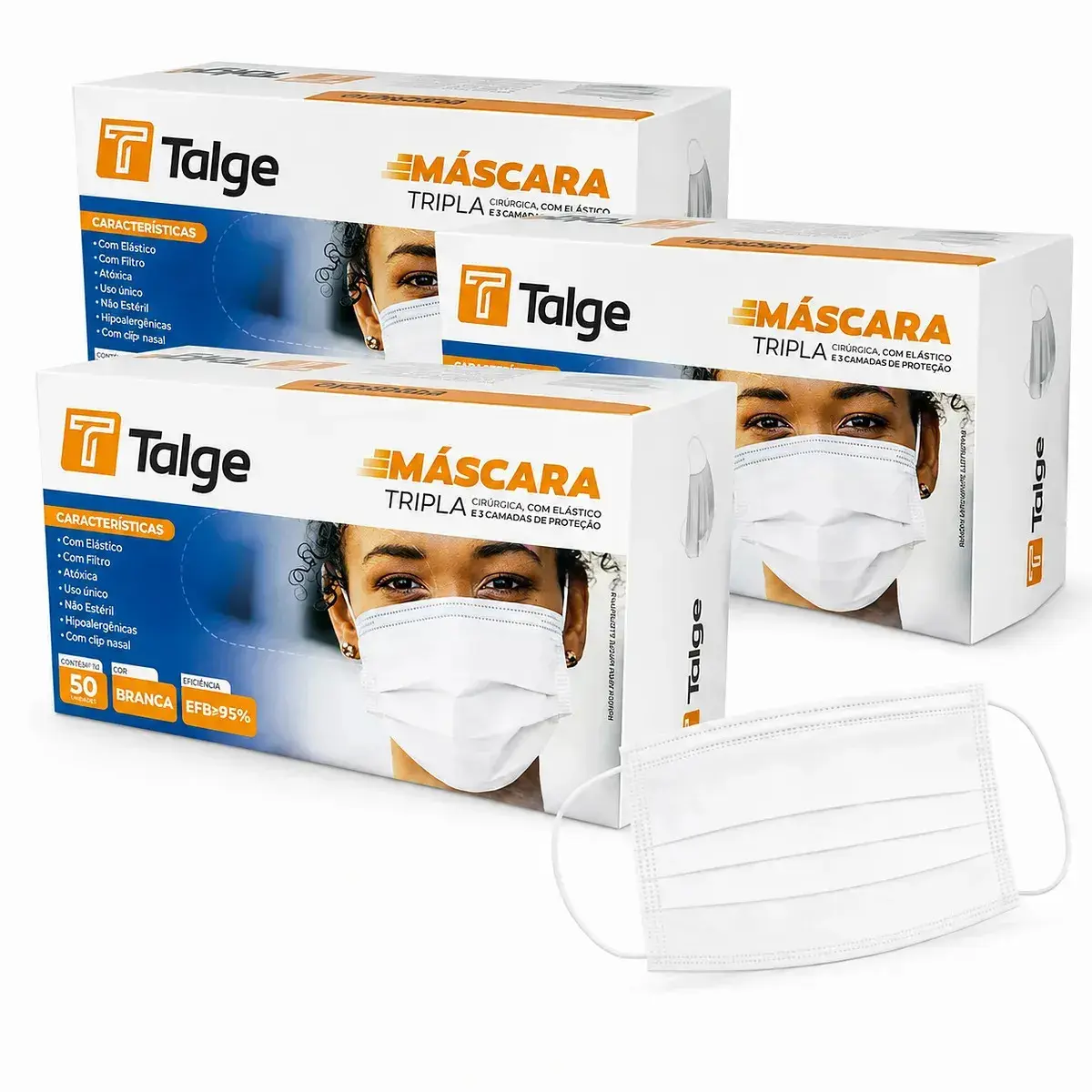 Kit 150 Máscaras Cirúrgicas Descartáveis Tripla Camada Brancas