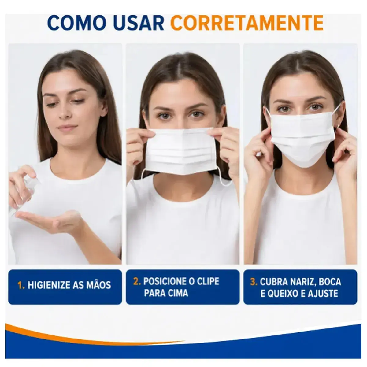 Kit 150 Máscaras Cirúrgicas Descartáveis Tripla Camada Brancas thumbnail 2