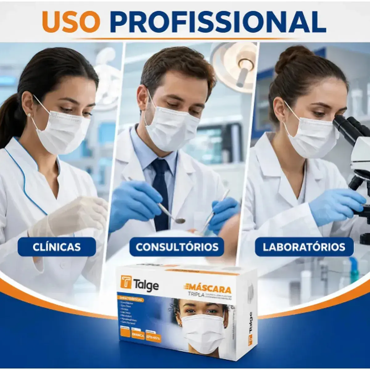 Kit 150 Máscaras Cirúrgicas Descartáveis Tripla Camada Brancas thumbnail 3