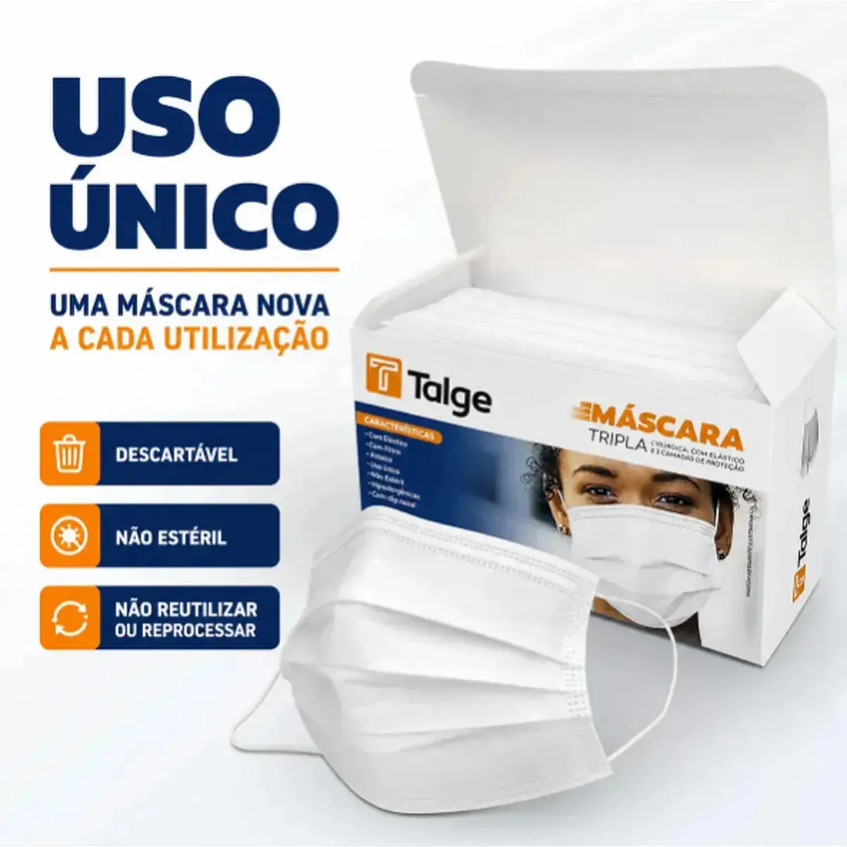 Kit 150 Máscaras Cirúrgicas Descartáveis Tripla Camada Brancas thumbnail 7