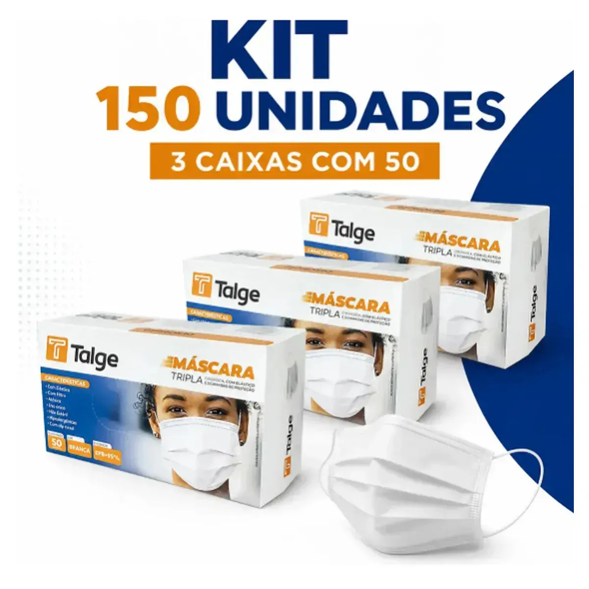 Kit 150 Máscaras Cirúrgicas Descartáveis Tripla Camada Brancas thumbnail 9