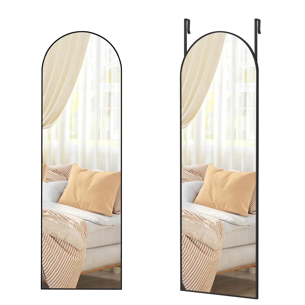 SONGMICS Espelho de Corpo Inteiro para Pendurar, 120 x 40 cm, Espelho Arqueado, para Porta ou Parede, Vidro Temperado, para Quarto, Preto Tinta BRLFM033B01