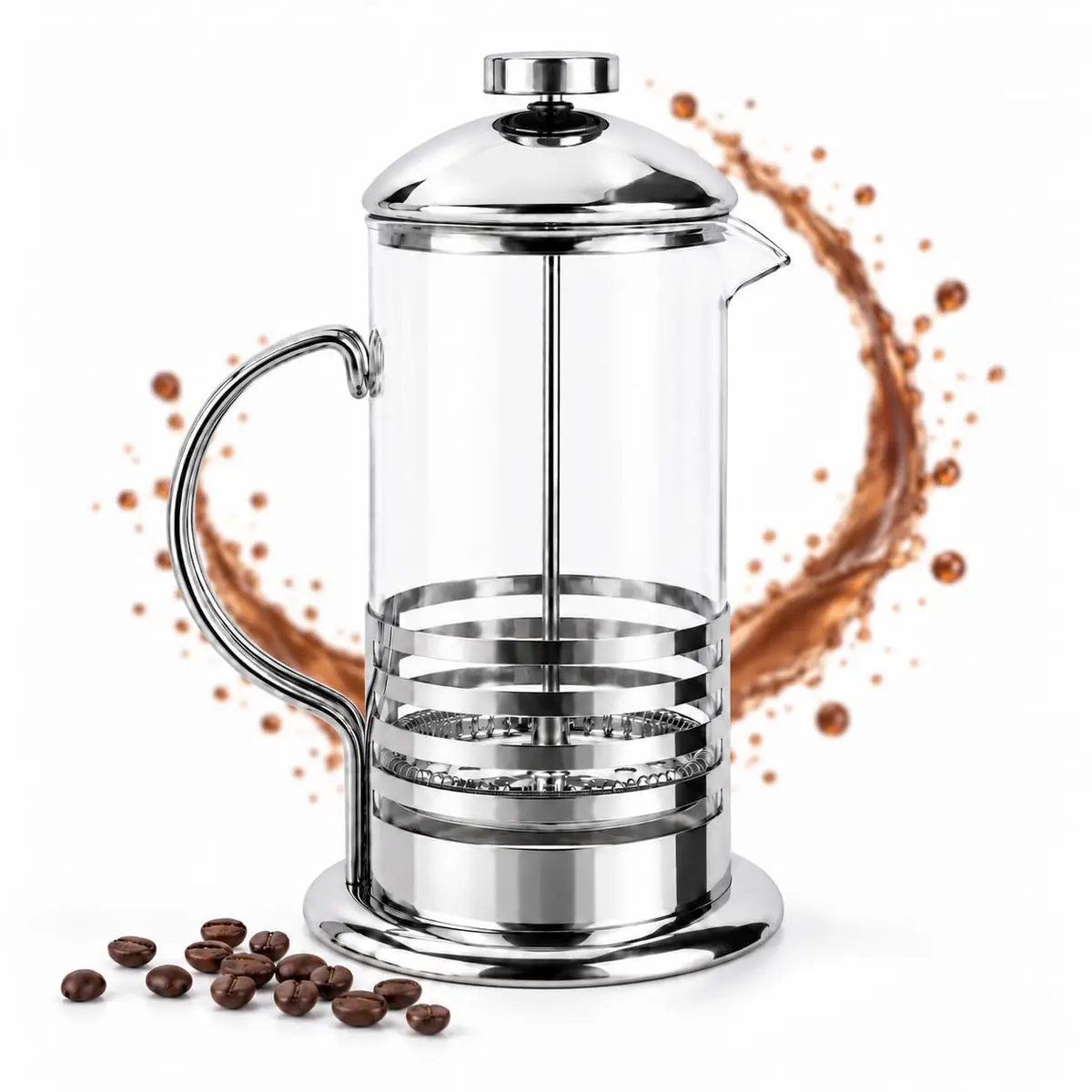 Cafeteira Prensa Francesa 600ml Vidro Inox Café Filtro Reutilizável Extração Manual Bebidas Aromáticas